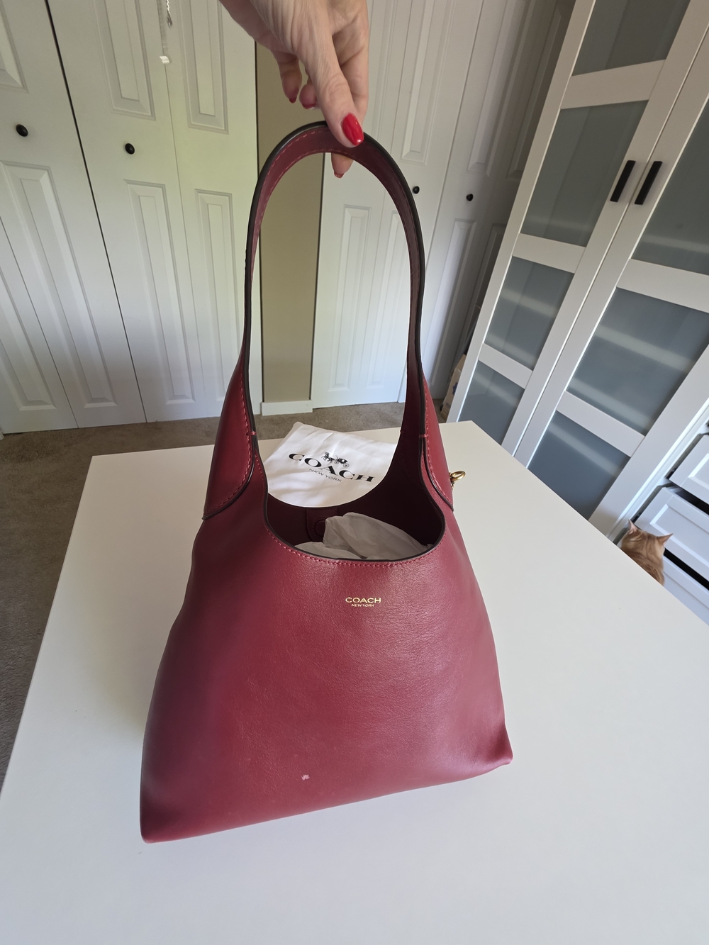 Coach Brooklyn 28 Leather Shoulder Hobo Bag In Ruby - Picture 3 of 16